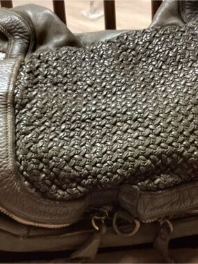 Woven Leather Hobo Bag in Olive